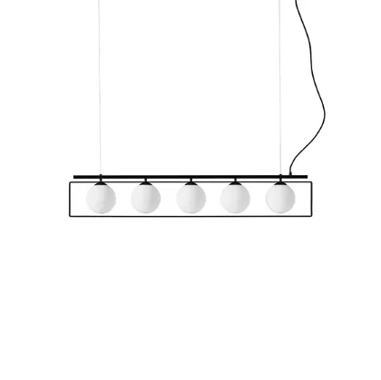 Lampada a sospensione Suspense in metallo con 5 sfere in vetro soffiato di Midj