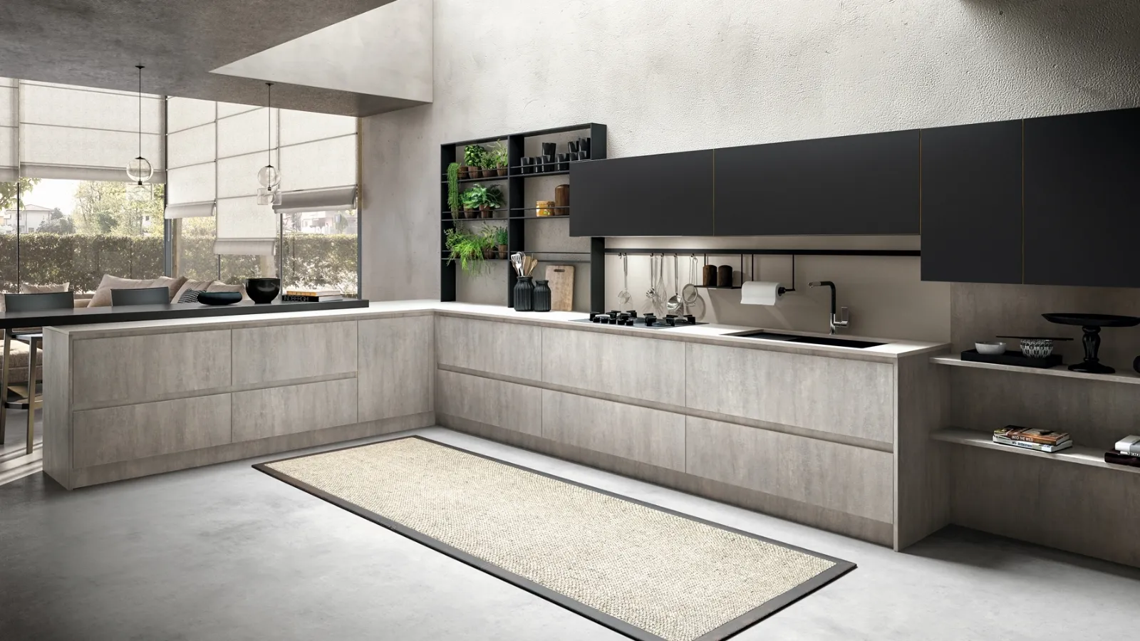 Cucina Moderna con penisola Lab Textone Gray di Atra Cucine