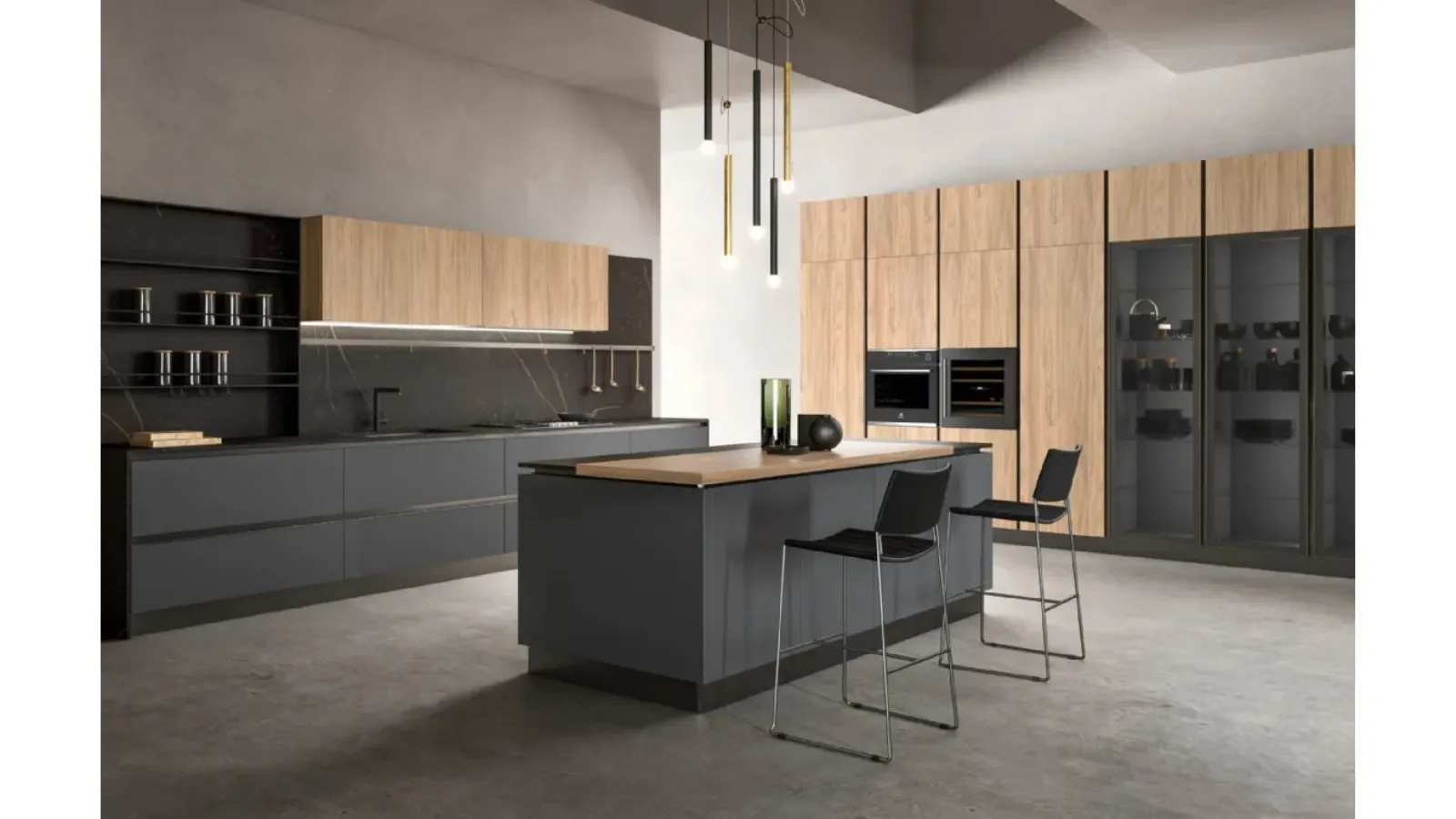 Cucina moderna System 22 Grigio Bromo e Olmo di Atra Cucine