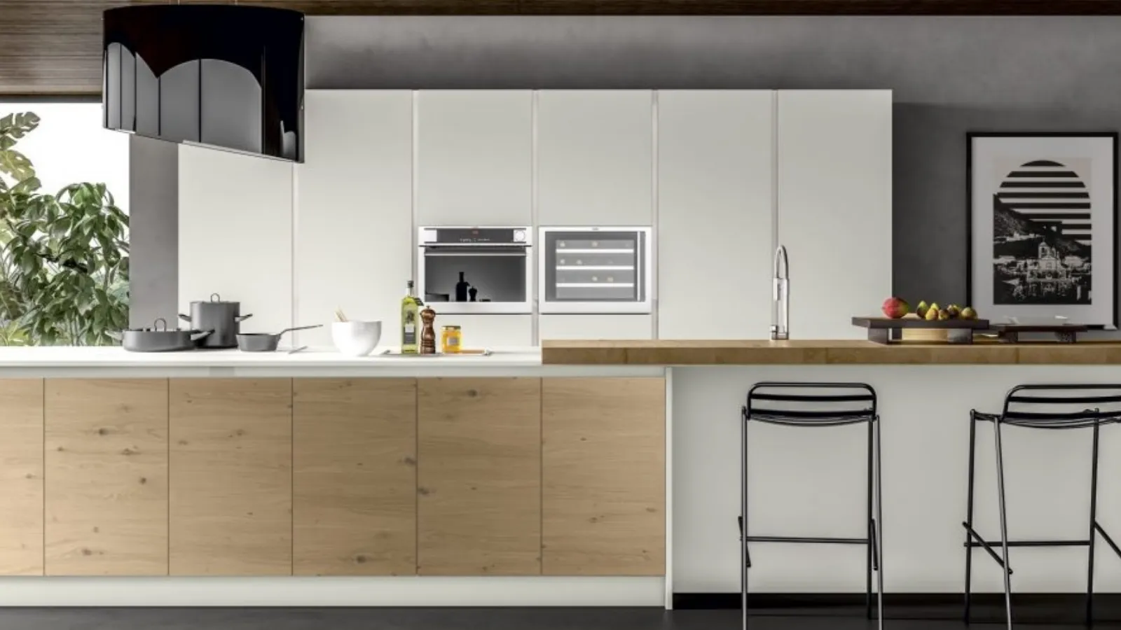 Cucina Moderna Essenza con isola in Rovere e laccato di Atra Cucine