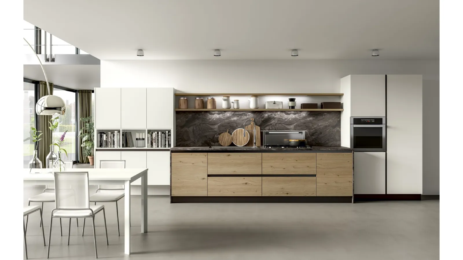 Cucina Moderna lineare Essenza in Rovere e laccato Bianco di Atra Cucine