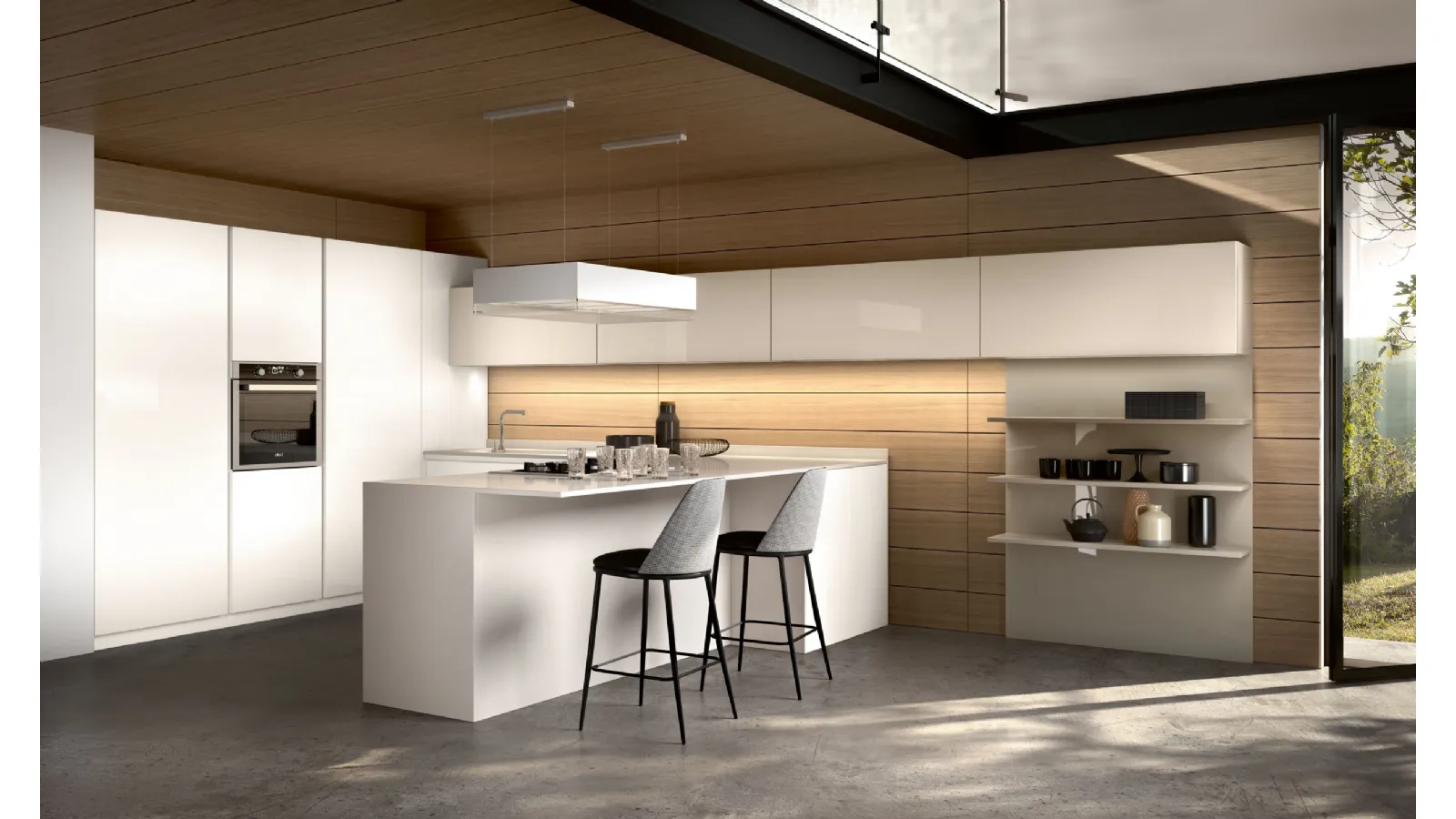 Cucina Moderna con penisola Shine Bianco e Tortora di Atra Cucine