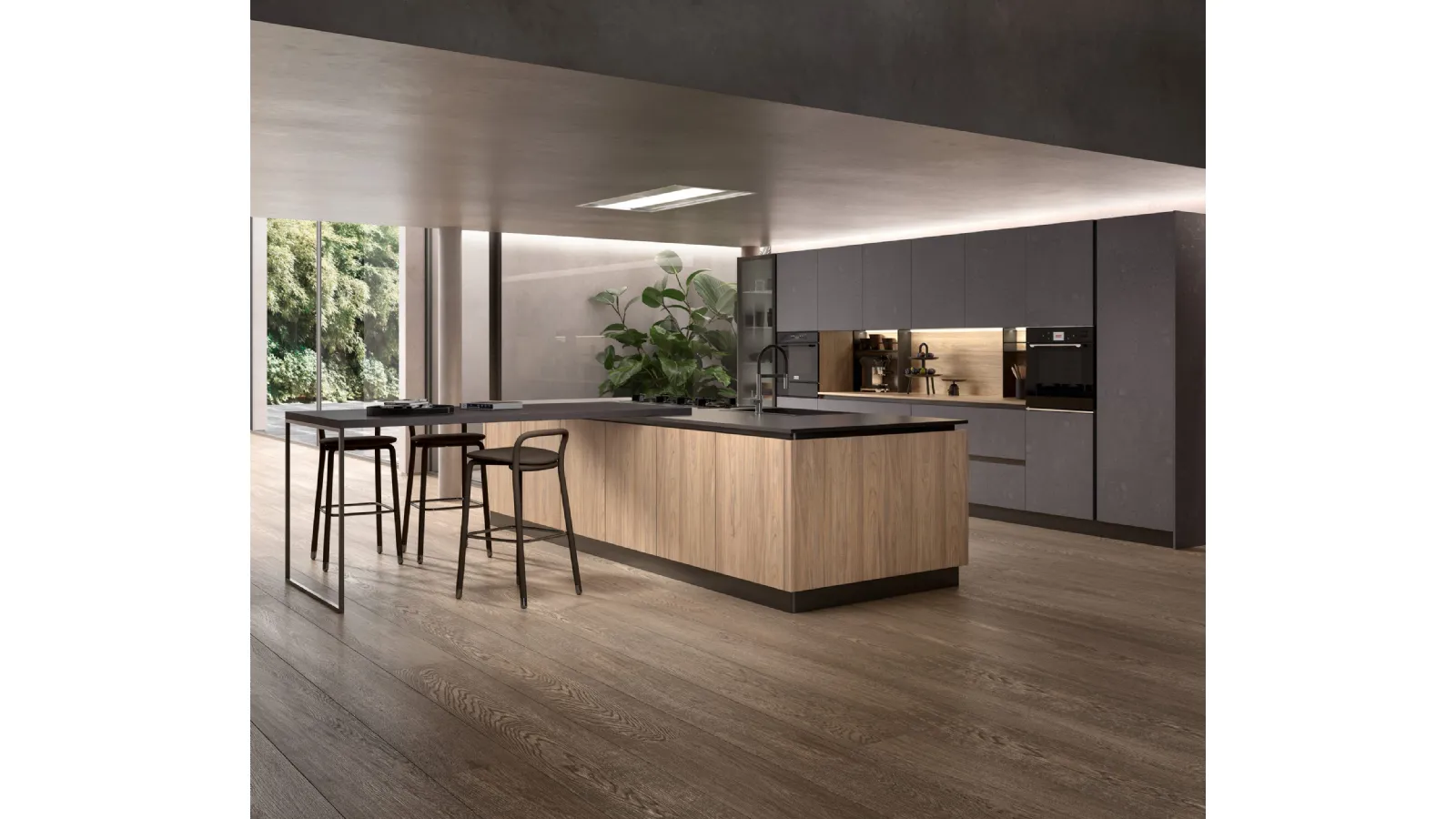 Cucina Moderna System 22 in HPL Olmo Naturale e Fenix di Atra Cucine