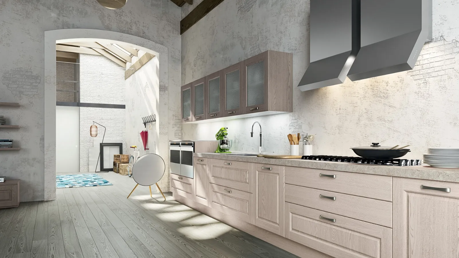 Cucina Shabby Chic lineare Maya in frassino finitura Canapa di Atra Cucine